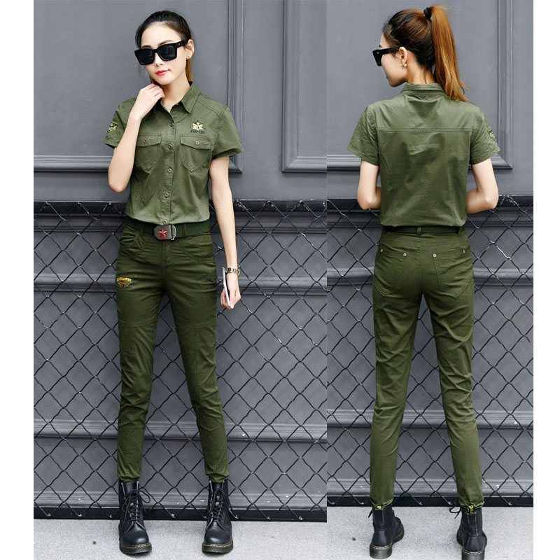 2017新款女軍迷套裝下軍綠純棉短袖襯衣工裝彈力小腳褲軍迷水兵舞在類目 戶外/登山/野營/旅行用品, 軍迷服飾/軍迷用品, 迷彩服/軍迷服/作訓服, 襯衫中 - 來自Buy2taobao.com提供專業的淘寶代購服務