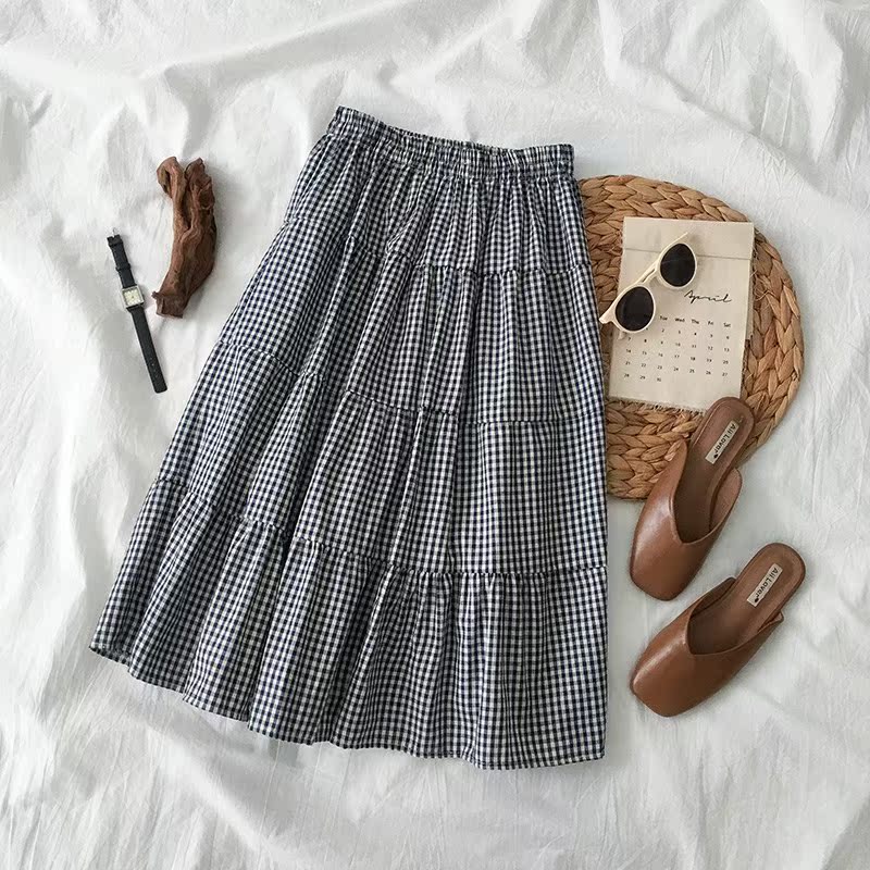 Versatile Mosaic lattice skirt summer 2019 new pattern Women's wear Korean Edition Mid length version Elastic Paige skirtin the Women's clothing/Boutique , Skirts category - from Buy2taobao.com to provide professional Taobao agent buy service