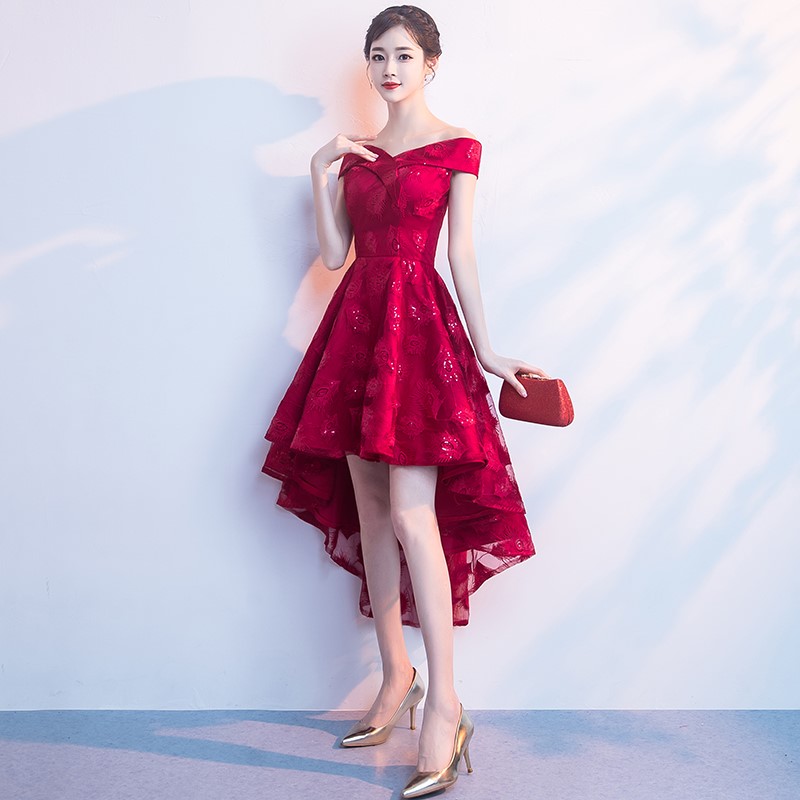 一字肩敬酒服新娘2019春款红色结婚短款晚礼服女小个子显瘦主潮流|ruв категории Женская одежда, Cвадебные платья, платье/вечернее платье - от Buy2taobao.com для оказания профессиональной услуги покупки агента Taobao
