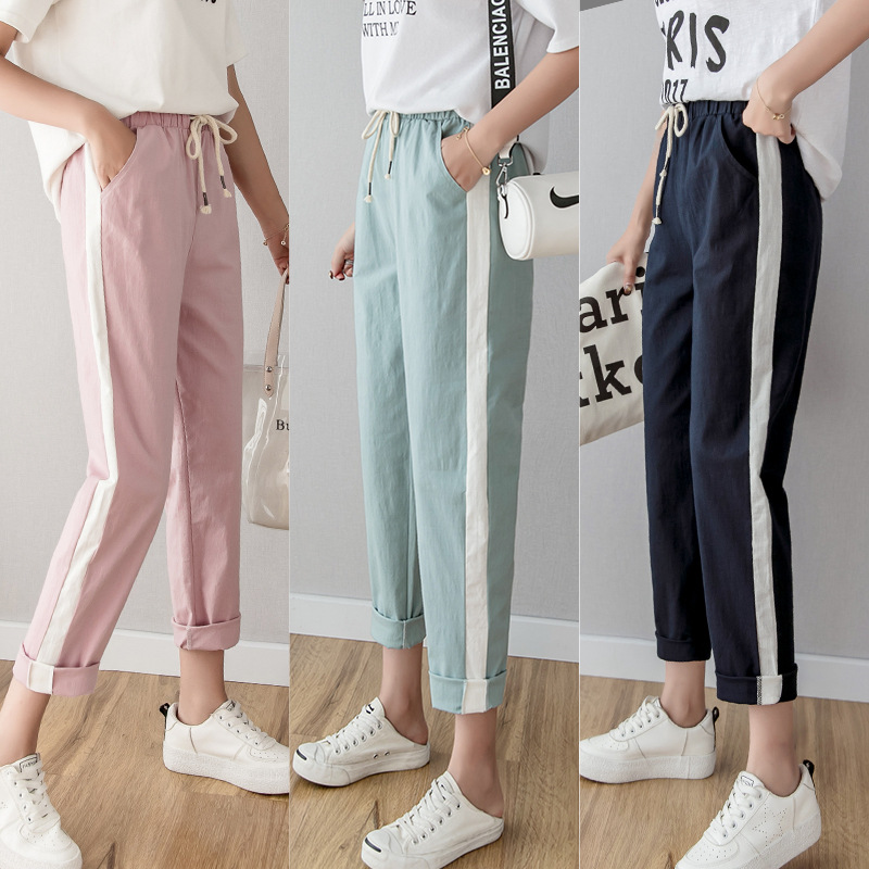 Cotton and hemp Ninth pants Women's wear Spring and summer new pattern Casual pants Frenum Pencil Pants Sports pants stripe Panties Thin sectionin the Women's clothing/Boutique , Pants , Casual pants category - from Buy2taobao.com to provide professional Taobao agent buy service