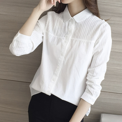 纯棉白衬衫女长袖春秋2018新款韩版百搭学生职业装chic早秋上衣寸