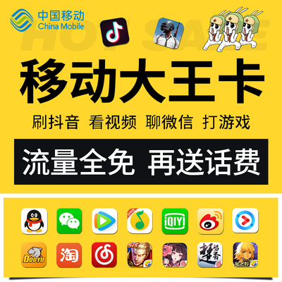 中国移动流量大王卡4G全国通用上网手机号纯日租电话0月租手机卡