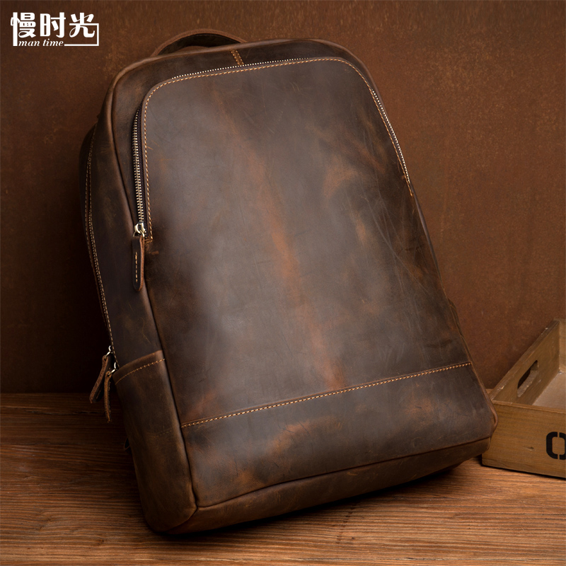 Slow time Retro manual cowhide knapsack man genuine leather Backpack Outdoor Travel Computer Backpack knapsackin the Leather/Lady bags/Men's bag, Backpack category - from Buy2taobao.com to provide professional Taobao agent buy service