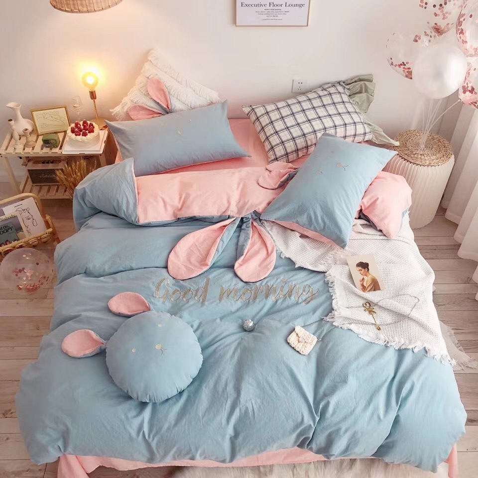 【鲤朵】夏新品立体小兔子四件套床品森系少女心纯棉水洗棉送抱枕|ruв категории постельные принадлежности, кровать новобрачных/четыре члена рукав/Несколько членов рукав - от Buy2taobao.com для оказания профессиональной услуги покупки агента Taobao
