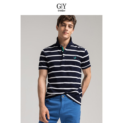 GYgoldlion/金利来GY服饰短袖polo衫男青年纯棉夏新品条纹T恤翻领