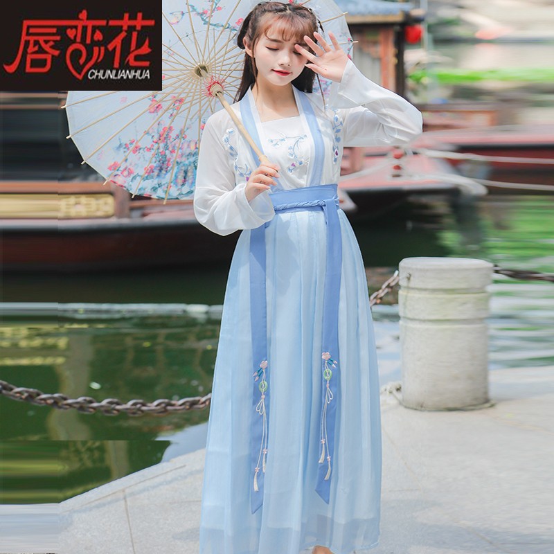花怜语汉服女改良仙气飘逸夏季中国风仙女襦裙古装学生古风日常装|ruв категории Женская одежда, костюм/национальная одежда/театр костюм, национальная одежда/этап погрузки - от Buy2taobao.com для оказания профессиональной услуги покупки агента Taobao