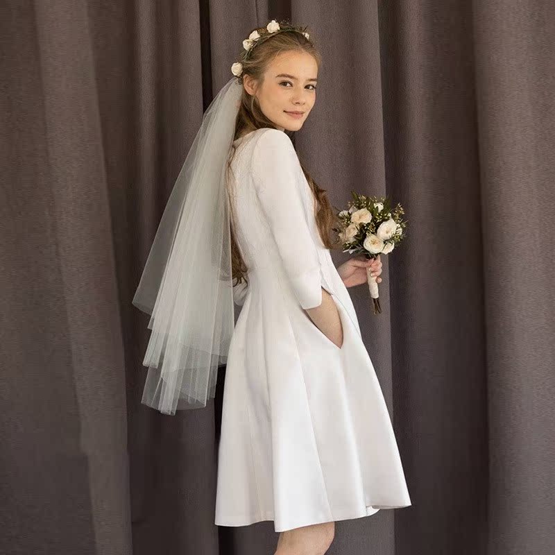 旅拍婚紗輕紗2018新款出門紗簡約禮服緞面森系超仙短款結婚連衣裙在類目 女裝/女士精品, 婚紗/旗袍/禮服, 禮服/晚裝中 - 來自Buy2taobao.com提供專業的淘寶代購服務