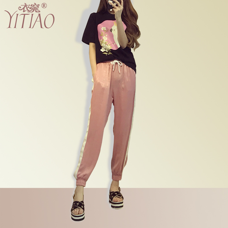 Yi Tiao 2019 new pattern Easy printing T-shirt Waist trousers Two piece set fashion leisure time motion suitin the Women's clothing/Boutique , Set/Student uniforms/Work uniforms , Leisure sports suit category - from Buy2taobao.com to provide professional Taobao agent buy service