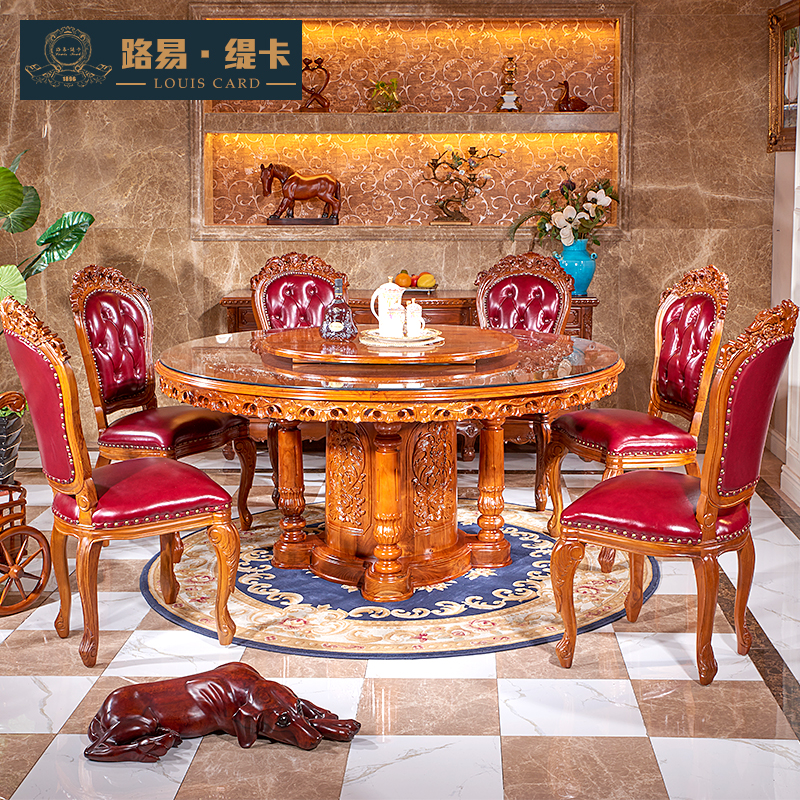 Indonesia Imported Teak high-grade villa Luxurious furniture European-style living room solid wood round table dining table and chair combination suitin the Residential furniture , Furniture , Restaurant Furniture , Dining table+Chair category - from Buy2taobao.com to provide professional Taobao agent buy service
