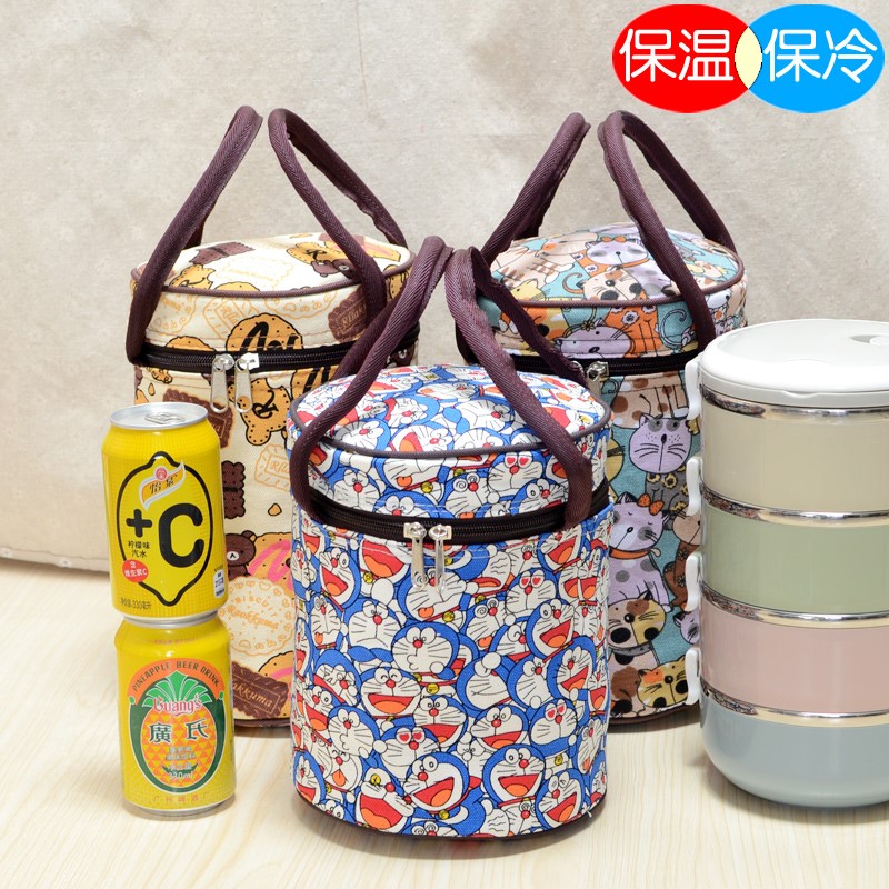 加厚帆布3层4层饭盒袋便当包铝箔袋可爱防水圆形保温保冷保温桶袋|ruв категории получать отделка, семьи, хранения приборов, сумка, теплоизоляционный пакет - от Buy2taobao.com для оказания профессиональной услуги покупки агента Taobao