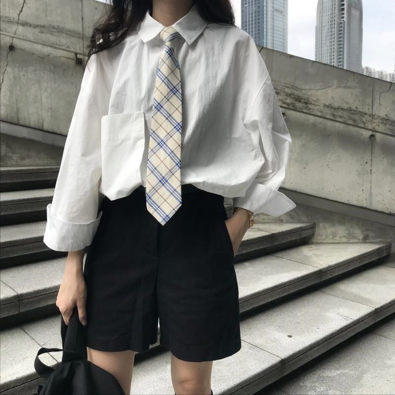少女女装衬衫领带女纯色韩版女生学生早秋学院风帅气初秋日系口袋|ruв категории Женская одежда, рубашка - от Buy2taobao.com для оказания профессиональной услуги покупки агента Taobao