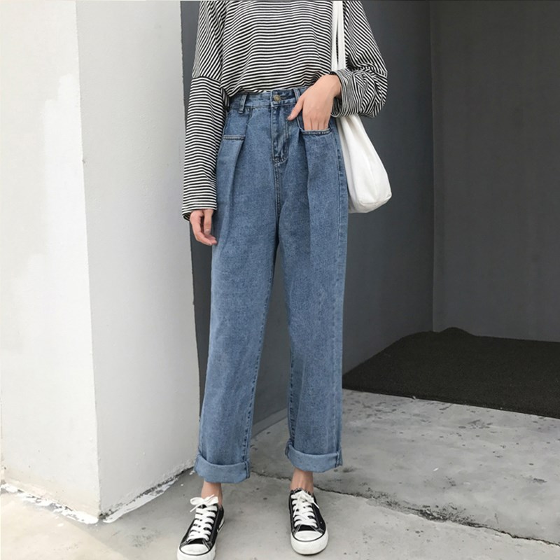 寬松百搭牛仔褲女春秋2019新款韓版高腰顯瘦闊腿褲學生長褲子潮在類目 女裝/女士精品, 牛仔褲中 - 來自Buy2taobao.com提供專業的淘寶代購服務