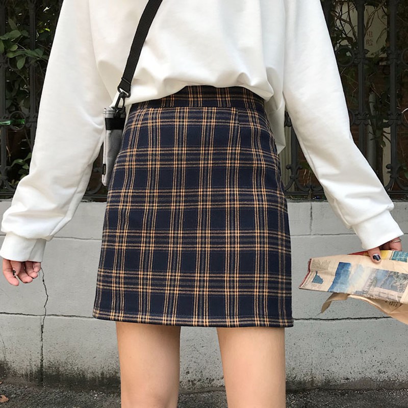 春季女装韩版宽松格子半身裙高腰百搭显短款裙子学生A字裙短裙|ruв категории Женская одежда, юбка - от Buy2taobao.com для оказания профессиональной услуги покупки агента Taobao