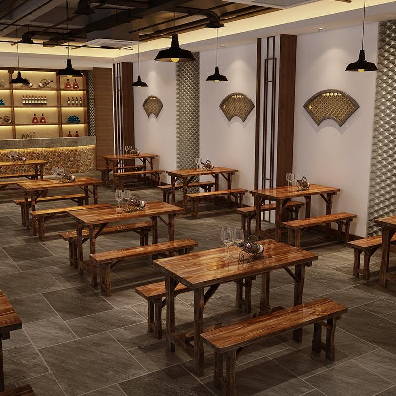 快餐桌椅组合实木饭店餐桌面馆餐桌饭桌烧烤小吃店酒吧碳化桌椅|msdalam kategori perabot kediaman, of Tables, meja makan - dari Buy2taobao.com untuk memberikan perkhidmatan ejen Taobao profesional membeli