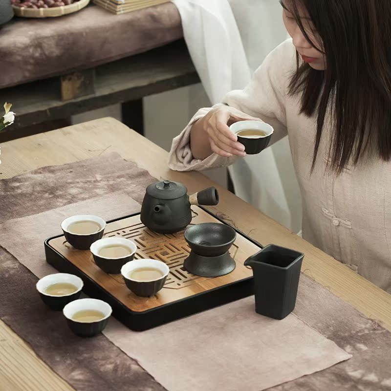 日式黑陶整套陶瓷功夫茶具套装家用粗陶旅行便携茶壶茶杯盖碗茶盘|msdalam kategori pinggan mangkuk, set teh, Kung Fu teh - dari Buy2taobao.com untuk memberikan perkhidmatan ejen Taobao profesional membeli