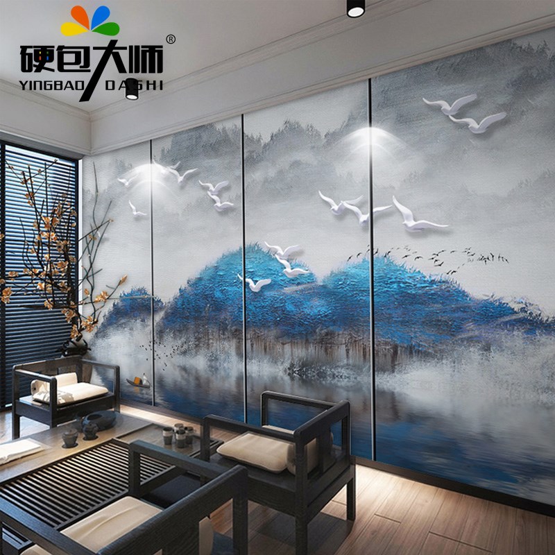 客厅新中式壁画定制硬包背景墙山水水墨软包电视沙发床头餐厅酒店|ruв категории награду материалов, фон стены мягкая упаковка/кровати рукав/процесс мягкая упаковка, фон стены мягкая упаковка - от Buy2taobao.com для оказания профессиональной услуги покупки агента Taobao