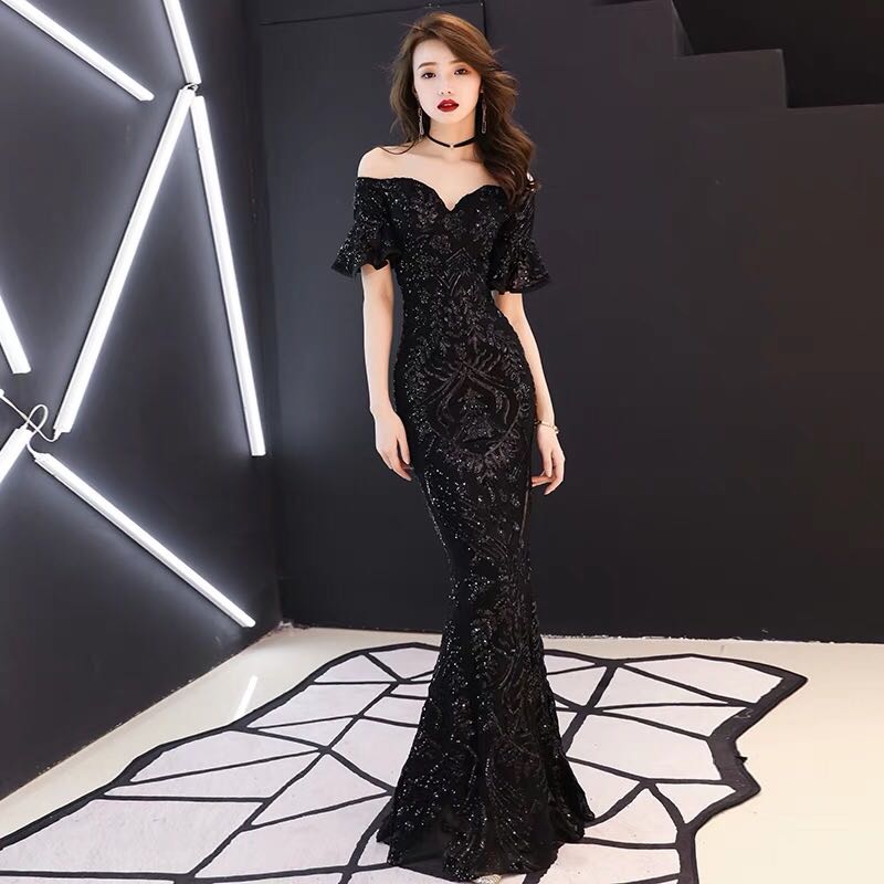 Black evening dress 2019 new pattern banquet Noble grace have more cash than can be accounted for sexy Off Shoulder Sequins fish tail Hostin the Women's clothing/Boutique , Wedding/Cheongsam/Formal dress , Formal dress/Evening category - from Buy2taobao.com to provide professional Taobao agent buy service