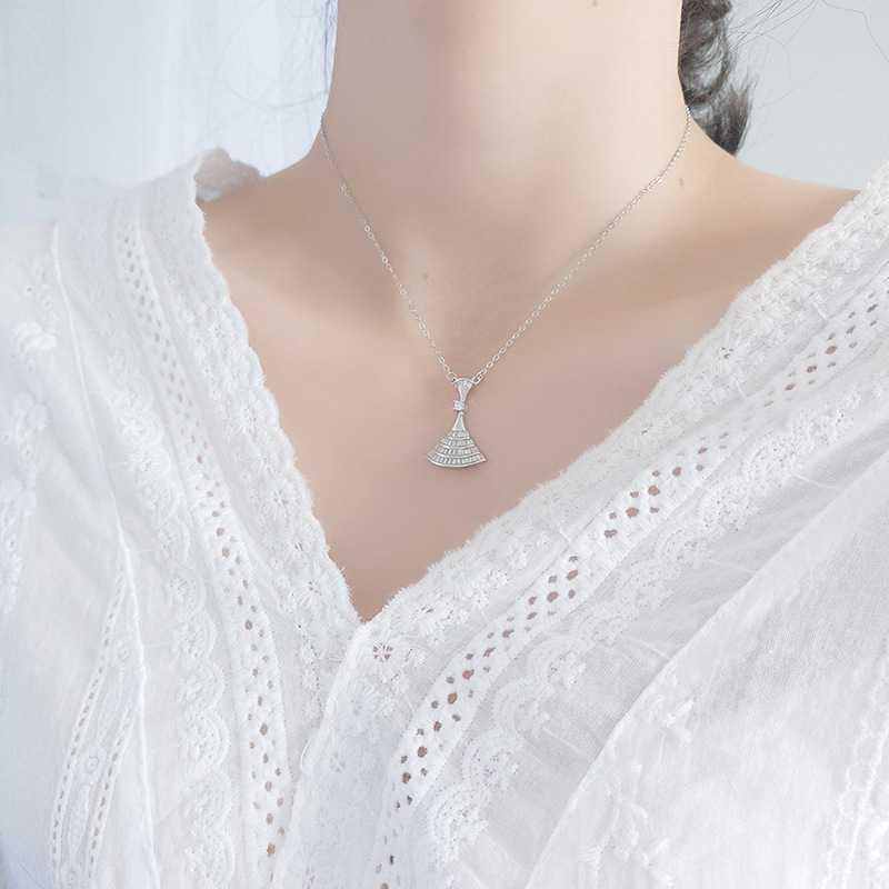 s925 Sterling Silver skirt Necklace Female fan Clavicle chain zircon Accessories All-match fashion temperament Nested chain Pendantin the Accessories/Fashion Jewelry, Necklace category - from Buy2taobao.com to provide professional Taobao agent buy service