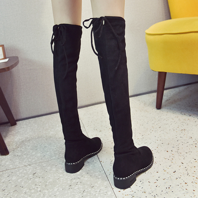 长靴女过膝靴瘦瘦2018新款高筒平底粗跟长筒弹力靴秋冬加绒靴子女