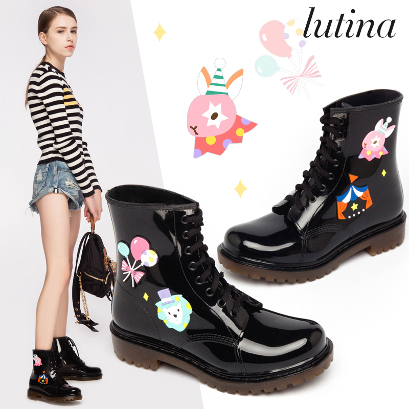 lutina时尚水靴女式低筒雨靴短筒水鞋贴片胶鞋防滑厨房雨鞋女|msdalam kategori Kasut wanita, but hujan - dari Buy2taobao.com untuk memberikan perkhidmatan ejen Taobao profesional membeli