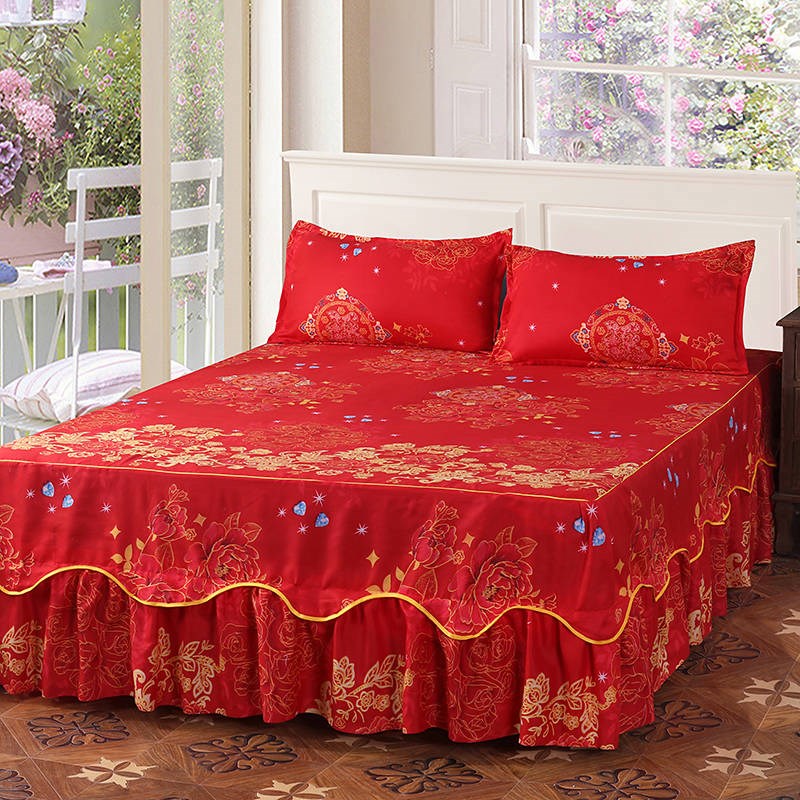 Bed skirt three-piece(Bed group+pillow case)Korean Edition princess non-slip Bed skirt Bedspread sheet Simmons smart coverin the Bedclothes , Bedding Sets/Family of four/Multiple sets of category - from Buy2taobao.com to provide professional Taobao agent buy service
