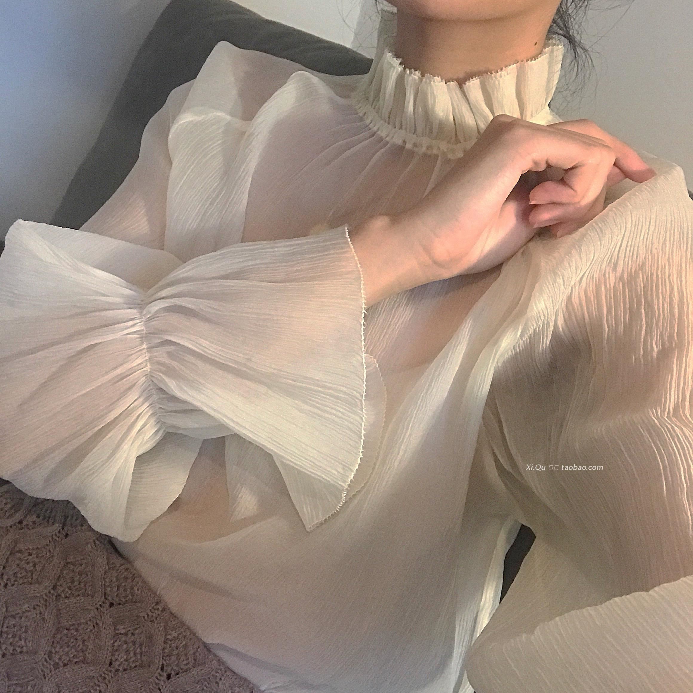 高领内搭雪纺打底衫女长袖2019新款韩版喇叭袖超仙薄款上衣女洋气在类目 女装/女士精品, 蕾丝衫/雪纺衫中 - 来自Buy2taobao.com提供专业的淘宝代购服务