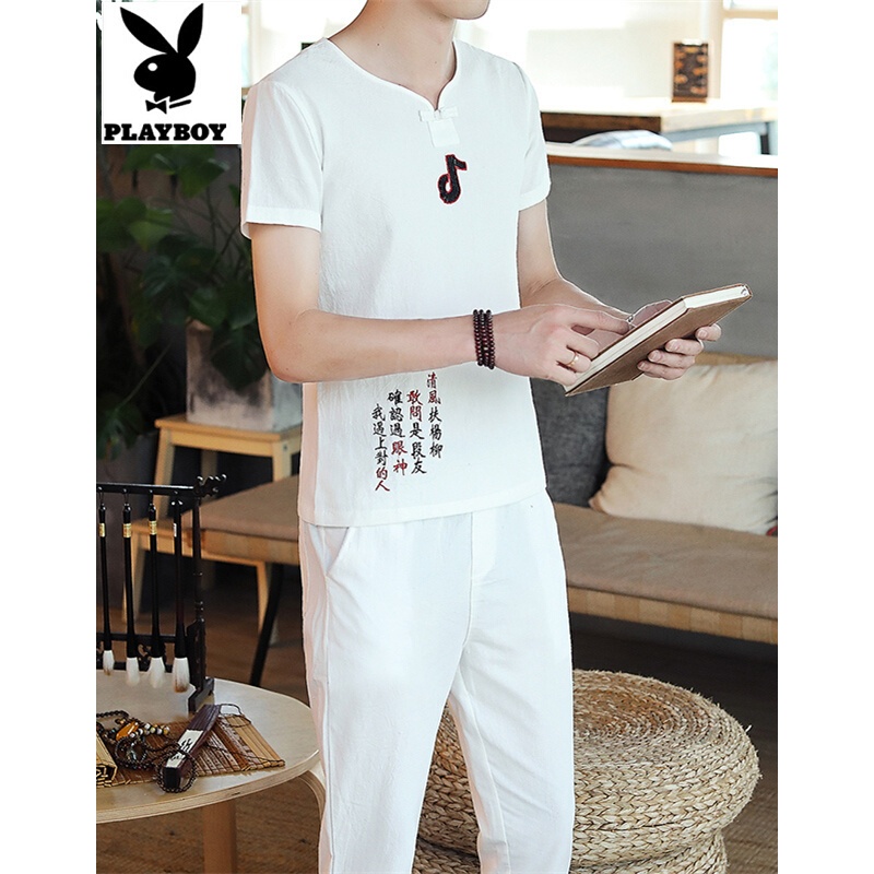 Dandy( PLAYBOY )Short sleeved T-shirt suit Chinese style Tang costume Three Quarter Sleeve leisure time Youthin the Men's clothing, Casual pants category - from Buy2taobao.com to provide professional Taobao agent buy service