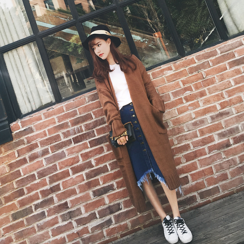 春秋女焦糖色粗線針織開衫小清新韓版寬松大款過膝超長款毛衣外套在類目 女裝/女士精品, 毛衣中 - 來自Buy2taobao.com提供專業的淘寶代購服務