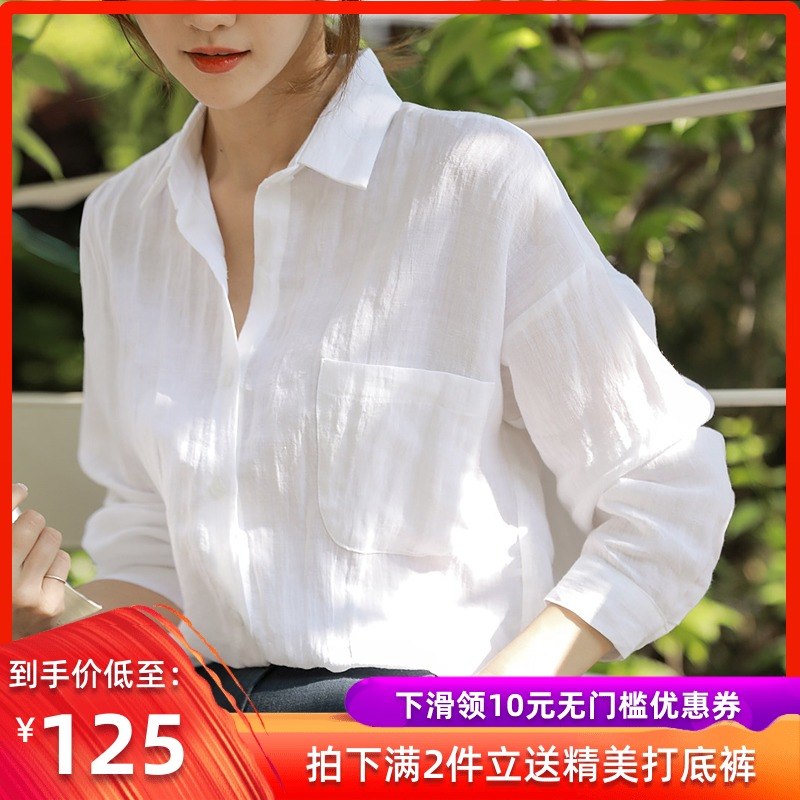 网红衬衫女气质韩版亚麻棉衬衣2019春宽松长袖polo衫白色上衣港风在类目 女装/女士精品, 衬衫中 - 来自Buy2taobao.com提供专业的淘宝代购服务