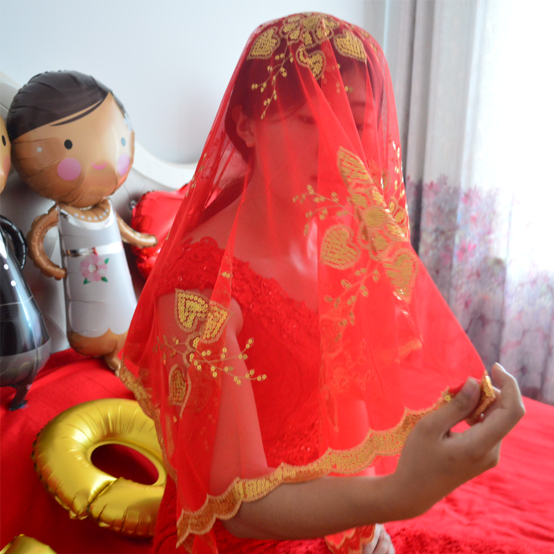 Red Veil Wedding celebration Festive supplies Bridal Accessories Pure handwork Sequins 1 Red Veil Headdress Chinese style weddingin the Festive supplies/Gift , Bridal Accessories category - from Buy2taobao.com to provide professional Taobao agent buy service