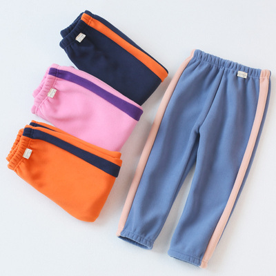 儿童摇粒绒加厚休闲裤男女童秋冬拼接裤子宝宝加绒运动灯笼裤卫裤