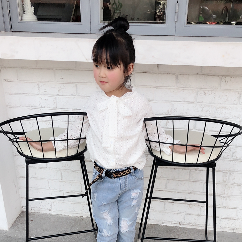 19 New summer spring girl cotton material Hollow shirt Female baby bow Long sleeve shirtin the Children/Baby/Family fitted , Shirt category - from Buy2taobao.com to provide professional Taobao agent buy service
