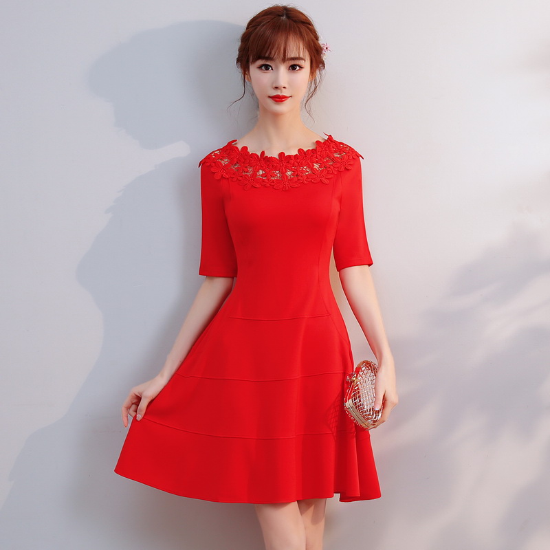 2019春夏新款敬酒服新娘紅色連衣裙壹字肩孕婦回門服訂婚禮服短款在類目 女裝/女士精品, 婚紗/旗袍/禮服, 禮服/晚裝中 - 來自Buy2taobao.com提供專業的淘寶代購服務