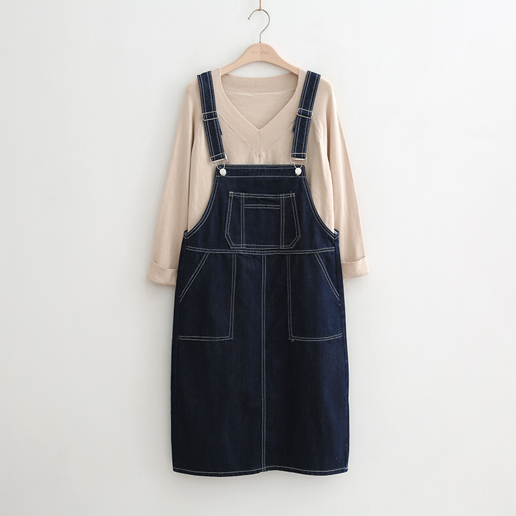 2019 new pattern chic straps Denim skirt Retro Easy Straight Mid length version leisure time Dress By age freshin the Women's clothing/Boutique , Skirts category - from Buy2taobao.com to provide professional Taobao agent buy service