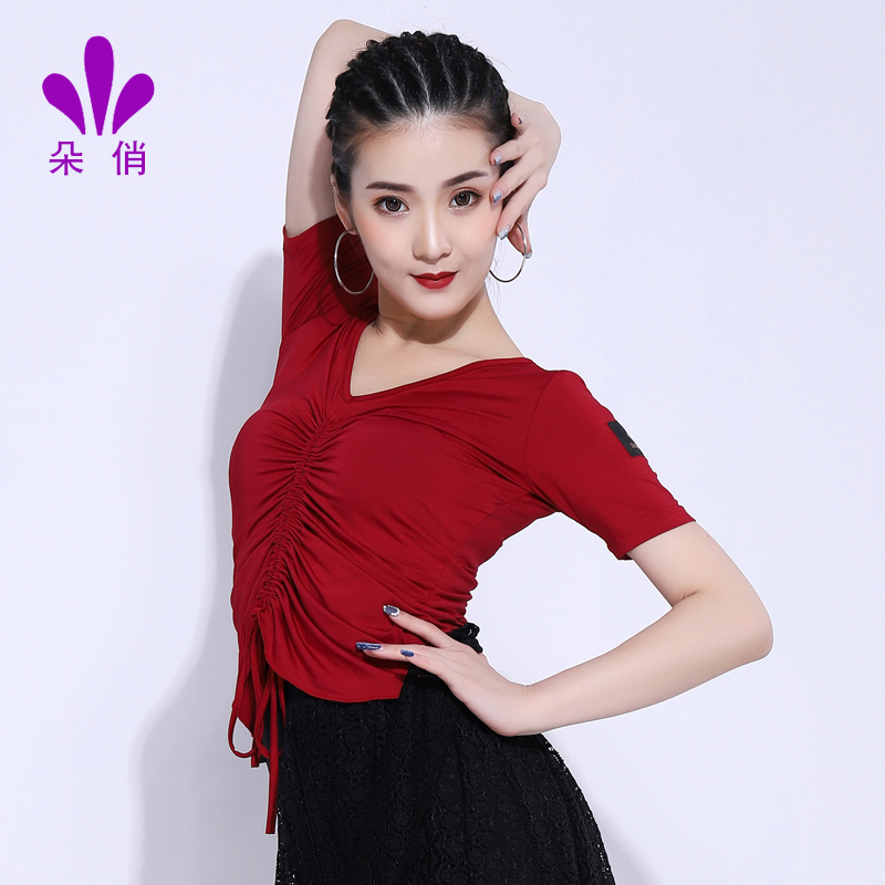 朵俏拉丁舞服上衣女成人夏季新款短袖舞蹈服练功服抽绳修身演出服在类目 运动/瑜伽/健身/球迷用品, 舞蹈/健美操/体操, 拉丁舞, 拉丁舞上装中 - 来自Buy2taobao.com提供专业的淘宝代购服务