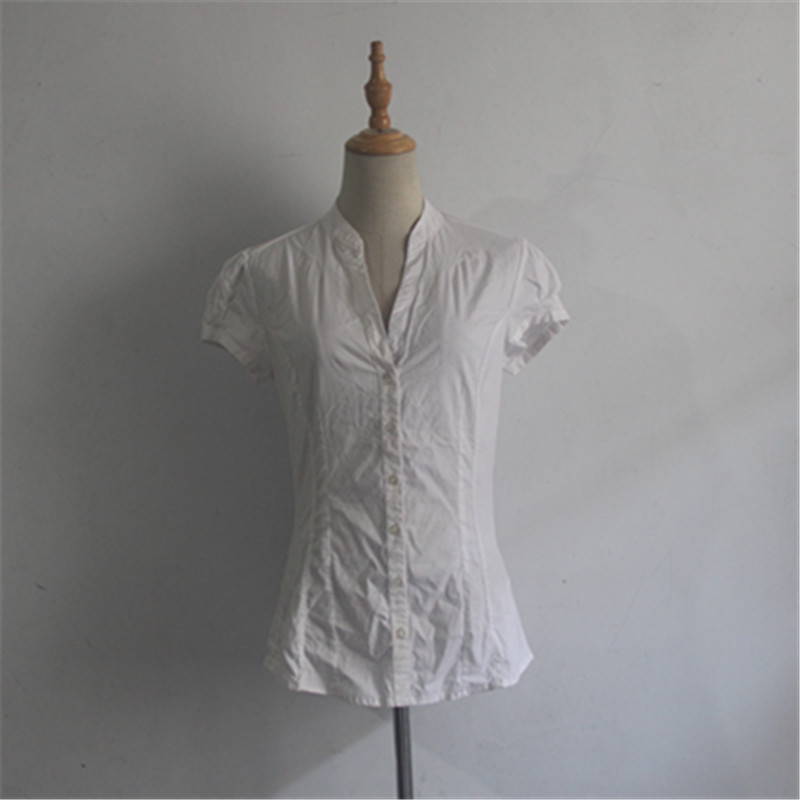 小V立领短袖白衬衫女职业修身气质工作服工装纯色棉衬衣新款正装|ruв категории Женская одежда, рубашка - от Buy2taobao.com для оказания профессиональной услуги покупки агента Taobao