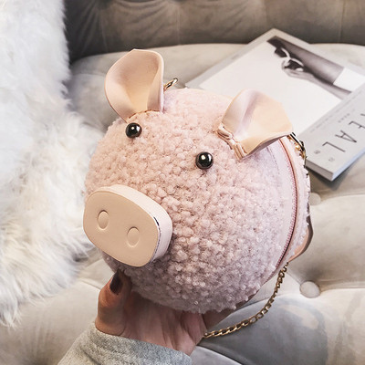 秋冬新款小圆包迷你小包包女2018韩版休闲个性可爱毛绒小猪斜挎包