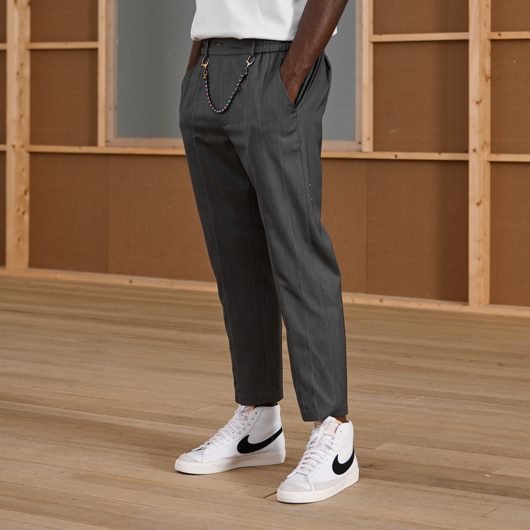Unawares SS19 Colorful electroplate Lanyards Pressure line Western-style trousers greyin the Men's clothing, Trousers category - from Buy2taobao.com to provide professional Taobao agent buy service