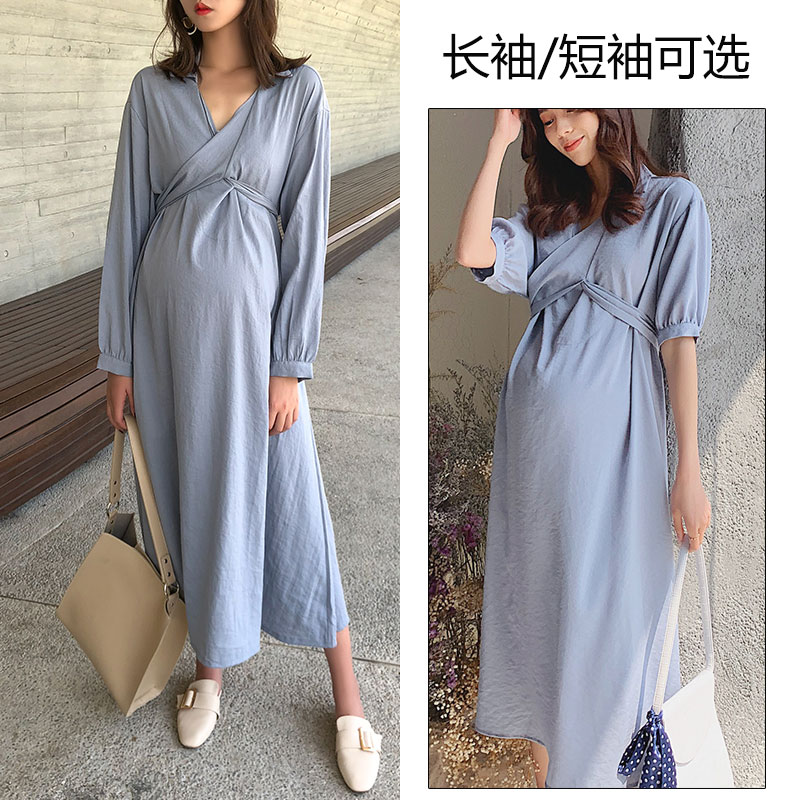 孕婦裝春秋韓版純色極簡孕婦連衣裙長袖系帶收腰V領顯瘦長款裙子在類目 孕婦裝/孕產婦用品/營養, 孕婦裝, 連衣裙中 - 來自Buy2taobao.com提供專業的淘寶代購服務