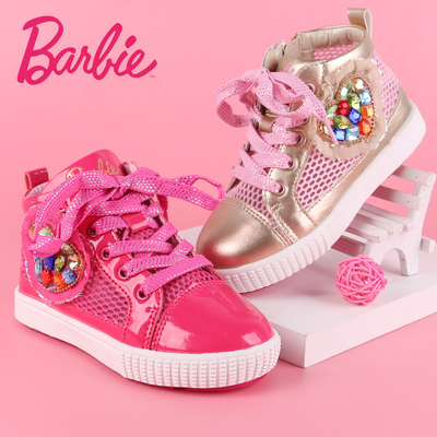 特价清仓芭比童鞋春夏季中大童网面女童运动鞋品牌透气学生网鞋