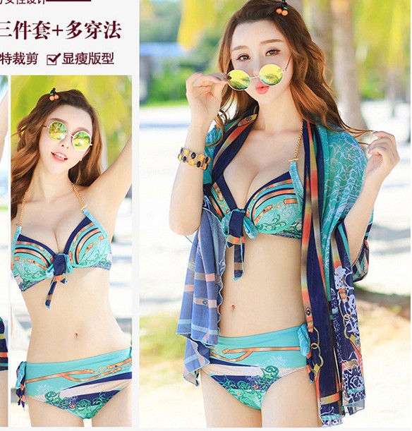 2019民族風泳衣女三件套小胸聚攏性感大胸鋼托沙灘分體三角溫泉在類目 運動/瑜伽/健身/球迷用品, 游泳, 比基尼中 - 來自Buy2taobao.com提供專業的淘寶代購服務