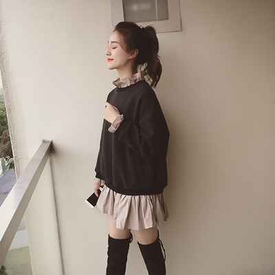 小谷粒秋冬假两件连衣裙新款2017韩版荷叶领宽松套头时尚拼接短裙