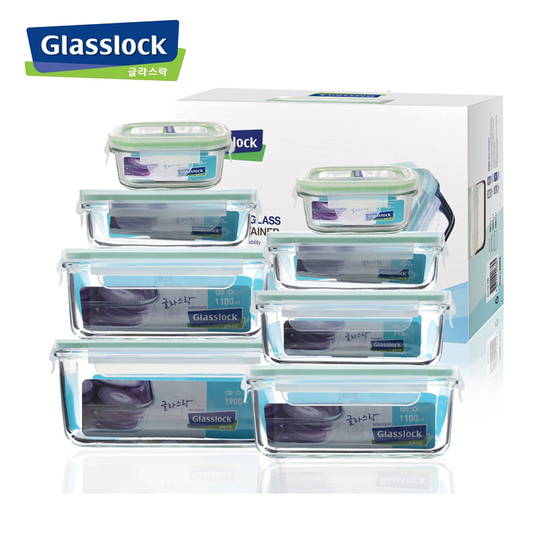 韩国GLASSLOCK钢化玻璃扣保鲜盒 玻璃饭盒 便当盒GL09-8A八件套|ruв категории посуда, сохранение контейнер/сохранение продовольственный, сохранение коробка - от Buy2taobao.com для оказания профессиональной услуги покупки агента Taobao