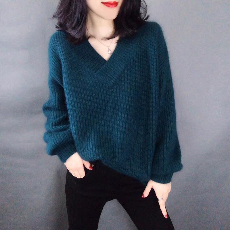 2018秋季新款韩版灯笼袖外穿毛衣女宽松加厚露肩深V领打底针织衫|ruв категории Женская одежда, свитер - от Buy2taobao.com для оказания профессиональной услуги покупки агента Taobao