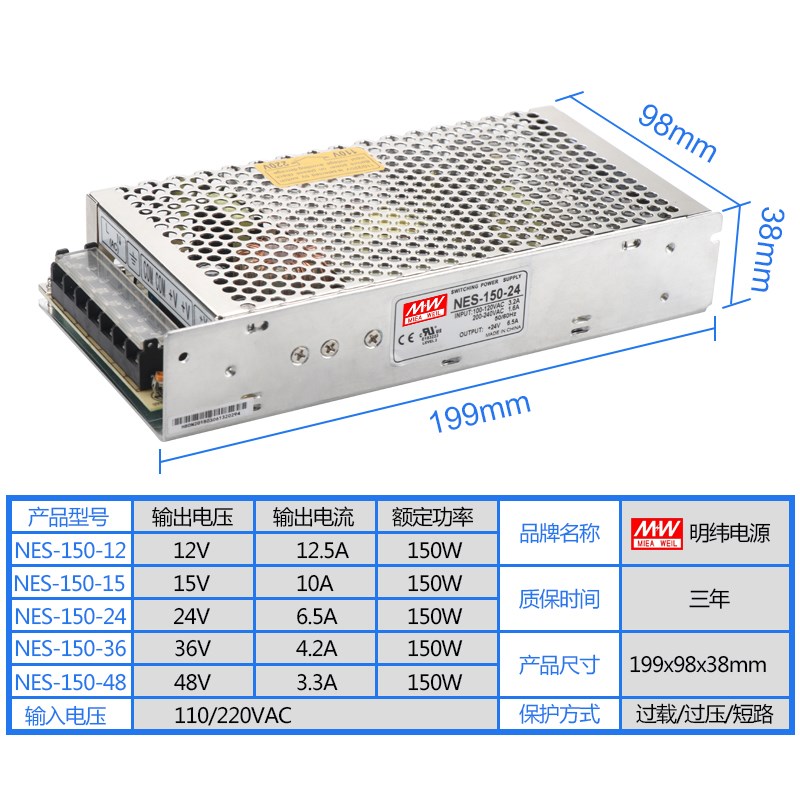 Meanwell 150W Switching Mode Power Supply LRS/NES/S-150-24V/6.5A 12V12.5A 15V36V48Vin the Hardware/Tool , LED Equipment , LED Switching Power Supply category - from Buy2taobao.com to provide professional Taobao agent buy service
