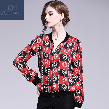 KM2019 Spring and summer new pattern fashion Trend Stand collar Hit color printing Thin section Chiffon Sunscreen Outside the ride mlbin the Women's clothing/Boutique , Lace shirt/Chiffon shirt category - from Buy2taobao.com to provide professional Taobao agent buy service