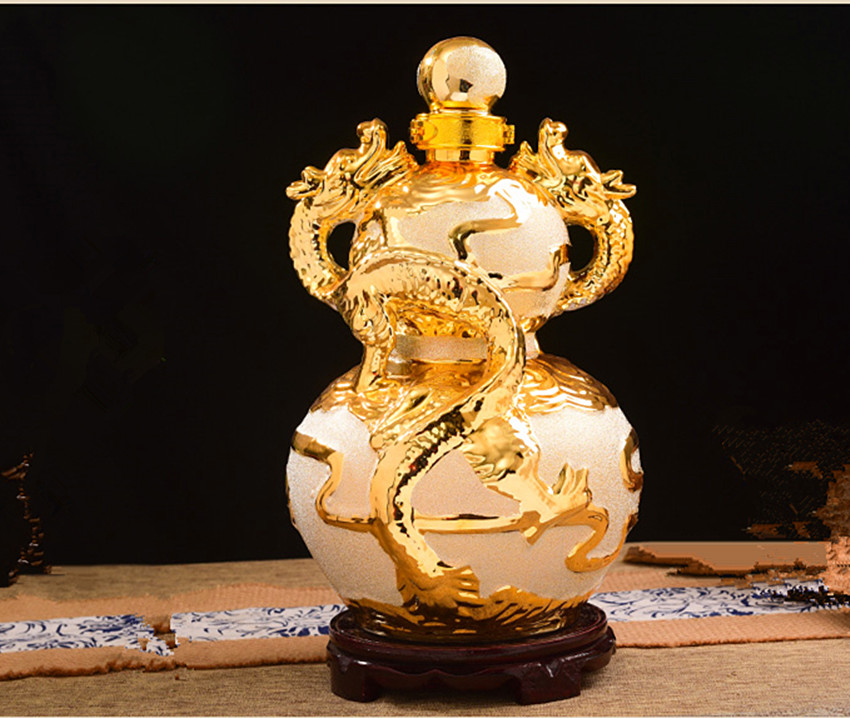 景德镇陶瓷酒瓶 1斤五斤装空酒瓶镀金双龙葫芦酒罐10斤装密封酒坛在类目 餐饮具, 酒壶/酒杯/酒具, 家用酒壶中 - 来自Buy2taobao.com提供专业的淘宝代购服务