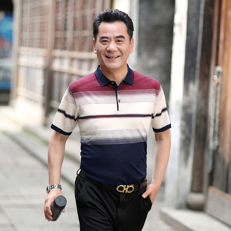 新品爸爸装冰丝马球衫短恤翻领短袖T恤男装中老年衣服潮流父亲装|ruв категории Мужская одежда, футболка - от Buy2taobao.com для оказания профессиональной услуги покупки агента Taobao