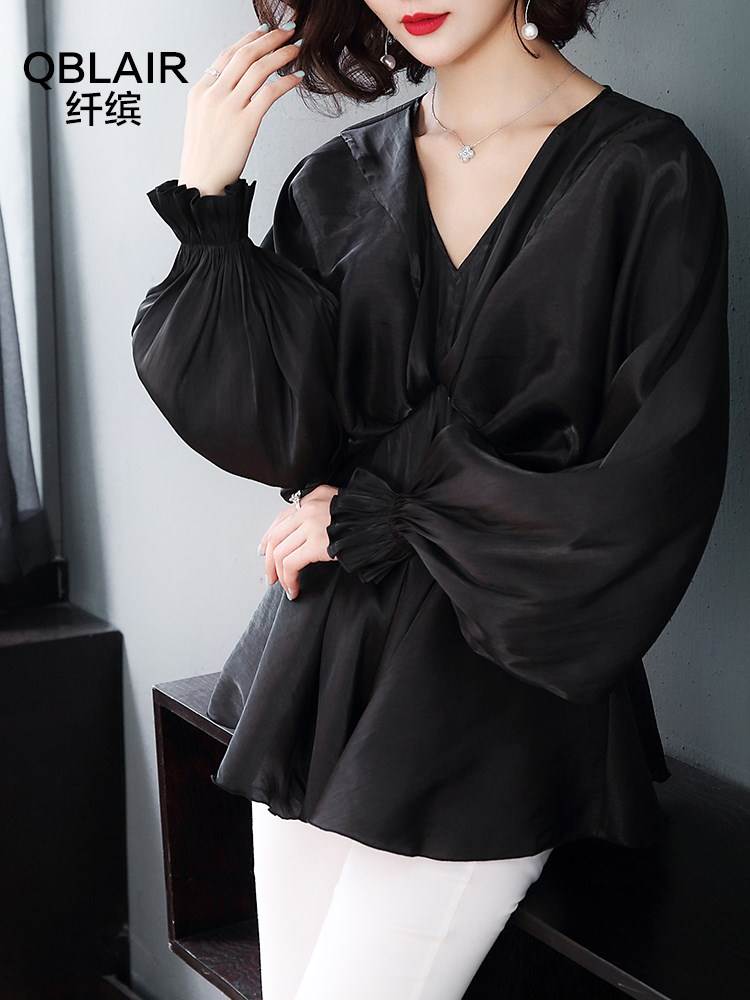 纤缤 2019春夏新款女装优雅收腰灯笼袖长袖上衣宽松套头V领衬衫女|msdalam kategori Butik wanita / wanita, shirt - dari Buy2taobao.com untuk memberikan perkhidmatan ejen Taobao profesional membeli
