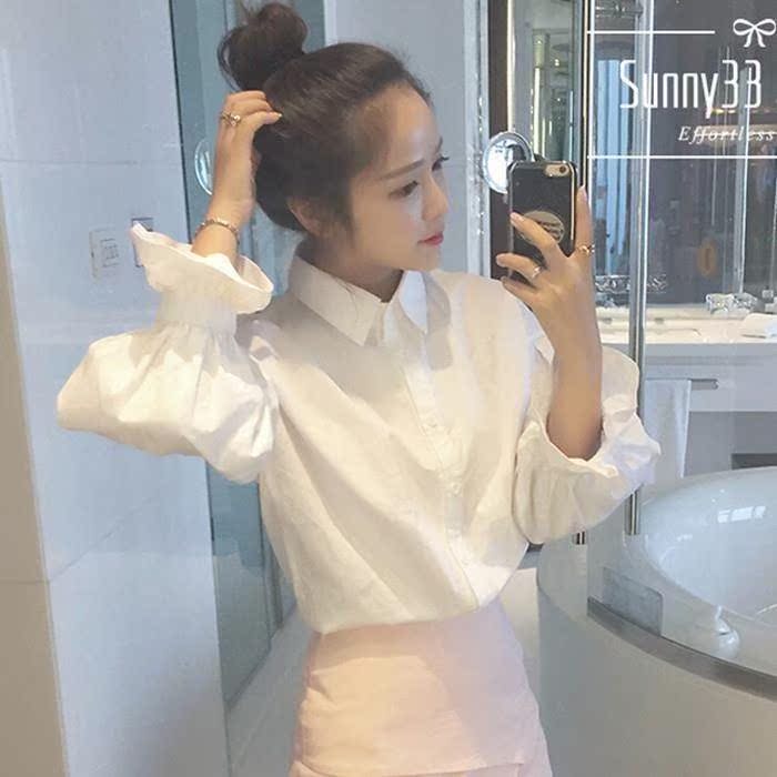 新品秋宽松泡泡灯笼袖白色衬衫时尚气质大码长袖衬衣上衣女生韩版|msdalam kategori Butik wanita / wanita, shirt - dari Buy2taobao.com untuk memberikan perkhidmatan ejen Taobao profesional membeli